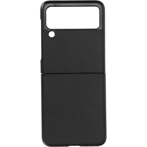 Étui de téléphone pliable en cuir de vachette texturé bicolore, résistant aux rayures et aux chocs, pour Samsung Galaxy Z Flip 3 noir. (1/5)