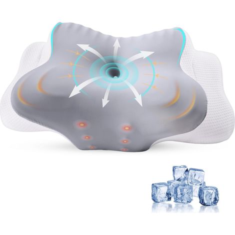 Oreiller Ergonomique Cervical Mémoire de Forme 62x37.3x14/9cm Gris (1/5)