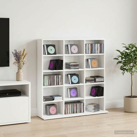 Beyamis Meuble CD blanc 96 x 23,5 x 97,5 cm, bois composite (1/5)