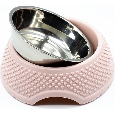 Comedero metal y caucho redondo para mascotas 18 cm Rosa claro (1/4)