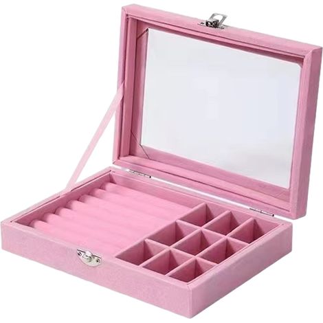 Caja Organizadora Joyas Anillos Pendientes 20x15x5 cm Tapadera Transparente Cerradura Integrada 1 Unidad (1/5)