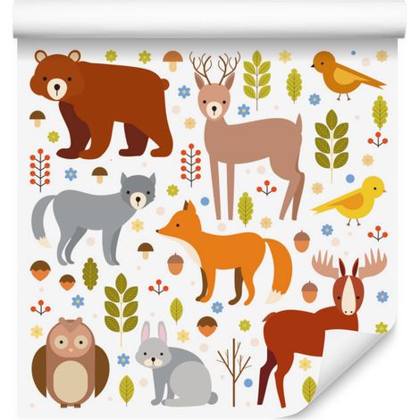 Carta da parati con simpatici animali del bosco per soggiorno e camera da letto, 50x1000 cm (1/5)