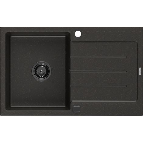 Mexen Bruno évier en granit à 1 cuve avec égouttoir 795 x 495 mm, Noir/Or métallique, siphon Noir - 6513791010-75-B (1/5)