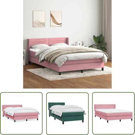 vidaXL Boxspringbett mit Matratze Rosa 140x220 cm Samt (1/5)