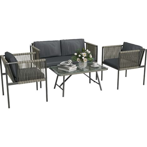 CHICFURN Salotto da giardino 4 pezzi 116x65x68 cm grigio in polyrattan, con cuscini (1/5)