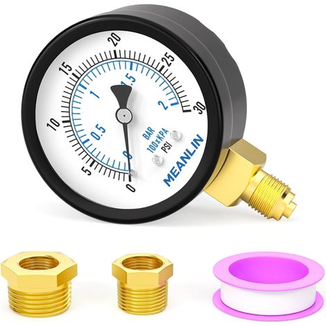 02BAR/030PSI Manomètre pour pompe de puits 2"DIAL FACE 1/8" BSP, avec 1/4" BSP et 3/8" BSP Hex Bushing, Centre d'essai de pression d'eau, d'huile et d'air à Montage inférieur (1/5)