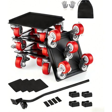 Chariot de Déménagement 4PCS Déplace Meubles Lourds Capacité Charge 544 kg 5 Roues Pivotantes 360° Plateau Roulant Manutention Déménageur Acier Carbone pour Meuble Réfrigérateur Canapé Armoire (1/5)