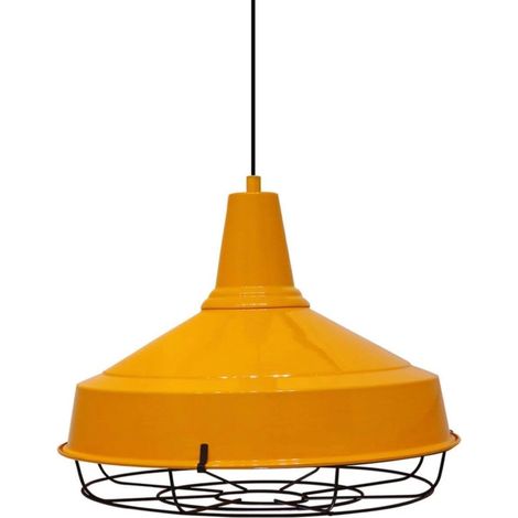 Suspension Luminaire Asletl Industrielle en Métal Jaune Peint à la Main – Lustre Vintage E27 Ø40 cm pour Salon, Chambre ou Salle à Manger (1/3)