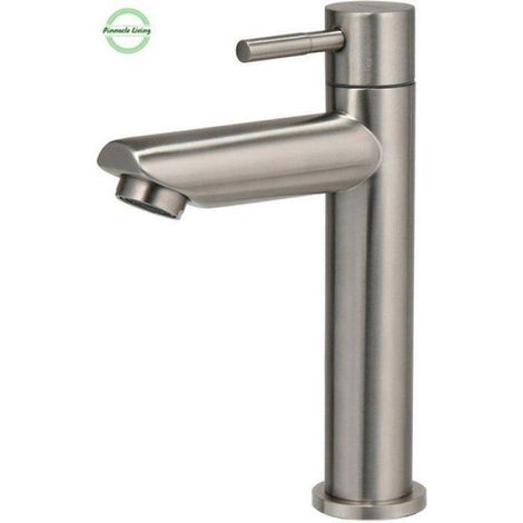 Robinet De Toilette - Acier Inoxydable Brossé - Fonctionnement À Levier - Pour Eau Froide - Hauteur 18 Cm - Bec 8,5 Cm - 1 Pièce