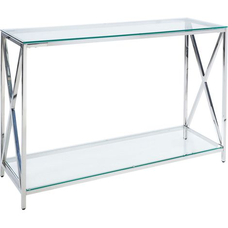 Consola de vidrio templado transparente plateado 120 x 40 cm acero inoxidable Audet