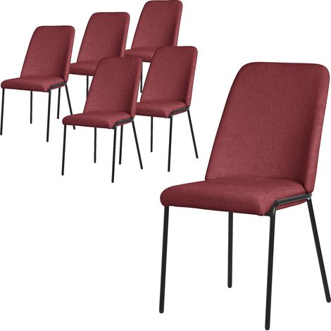 ML-Design Set 6 Sedie Sala Pranzo Rossa in Poliestere Gambe in Metallo, Struttura in Acciaio, con Schienale, Poltroncine Imbottite per Soggiorno e Cucina, Poltrone Ergonomiche da Reception