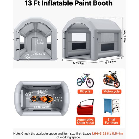 Cabine de Peinture Gonflable 4x3x2,75 m avec Souffleur de 750 W Gris, Tente de Pulvérisation Portable avec Grand Filtre en Coton, T… (1/5)