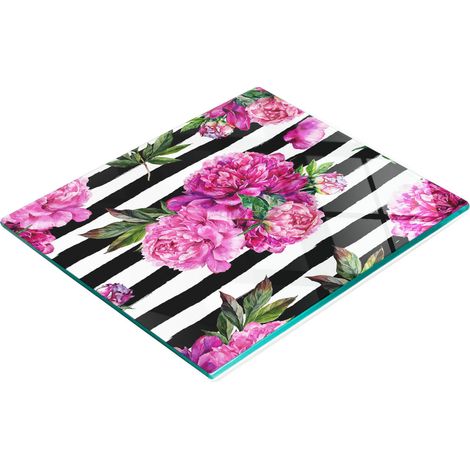 Tabla de cocina de vidrio templado con dise帽o decorativo de peon铆as rosas, 60x52 cm. (1/5)