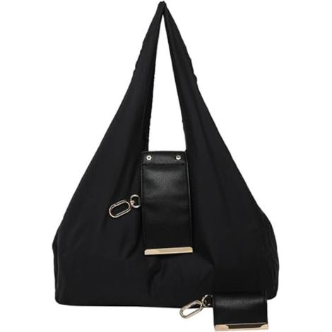 Beyamis Sac à provisions pliable et portable avec porte-clés, noir (1/5)