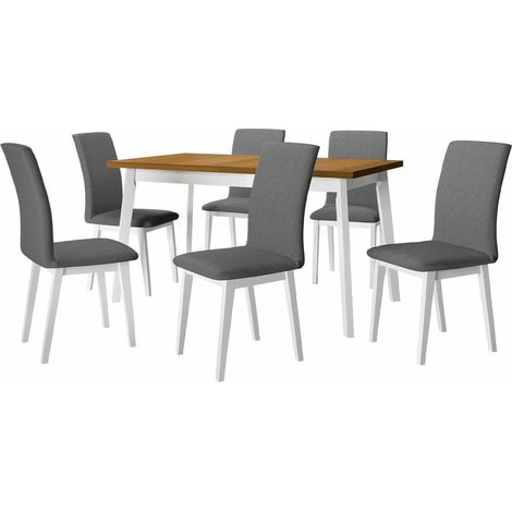 Conjunto de mesas y sillas para comedor Victorville 285, Roble nieto + Blanco, 75x80x140cm, Diámetro: 0, Número de asientos: 6, Estilo: Contemporary