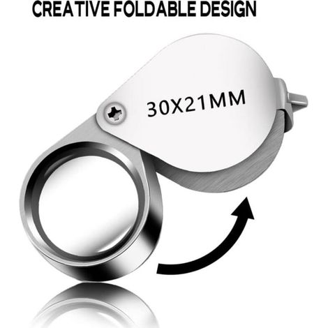 Loupe de bijoutier 30x 21 mm – Verre épais résistant aux rayures – Pour détails géologiques et antiquités – Coque chromée argentée (1/4)