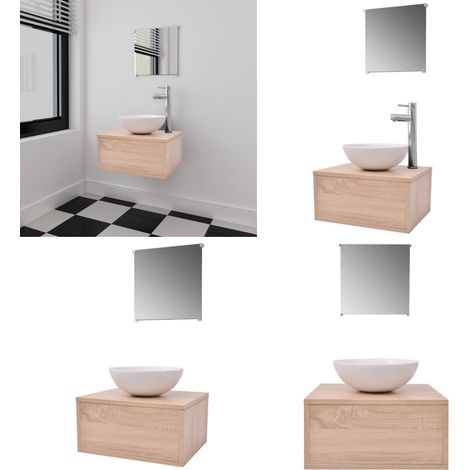4-tlg. Badmöbel-Set mit Waschbecken und Wasserhahn Beige - Badmöbel - Badezimmermöbel - Waschtischunterschrank - Waschbecken - Armaturen - Home & Living (1/5)