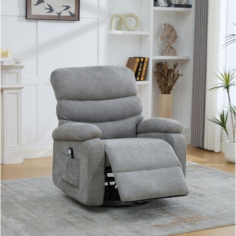 Fauteuil relax massage pivotant 360° chenille gris OKMYHOME (1/5)