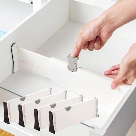 Drawer Dividers (Set of 4) Adjustable Drawer Organizers, (27.8 - 43.5 cm) Kitchen Drawer Divider for Bedroom, Baby Drawer, Office (1/5)