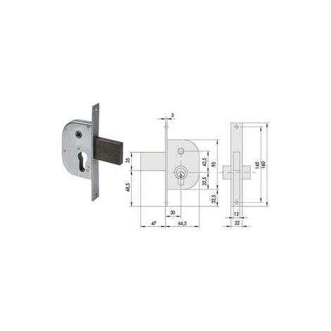 SERRATURA INFILARE PER CANCELLI CON QUADRO CATENACCIO E SCROCCO 42212- - mm.30 (42212300) - 1 pezzi CISA