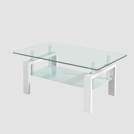 Mesa de centro de cristal templado blanco para sala de estar o mesa auxiliar para salón. (1/4)