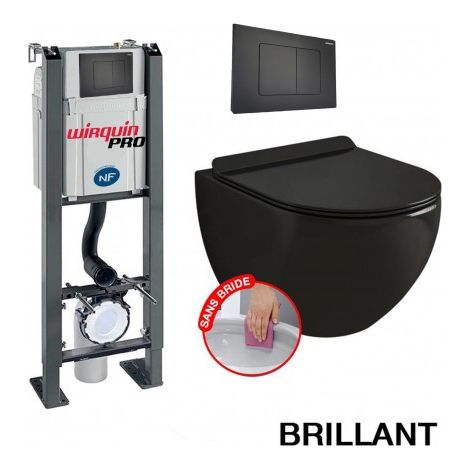 Coribi – Pack complet WC suspendu sans bride – Bâti autoportant avec cuvette noire – Abattant thermodur ultra fin – Installation rapide sans outil (1/5)