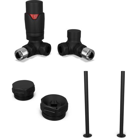 Stirling Bold - Thermostatic Radiator Valve & Installation Kit - Black Corner 15mm