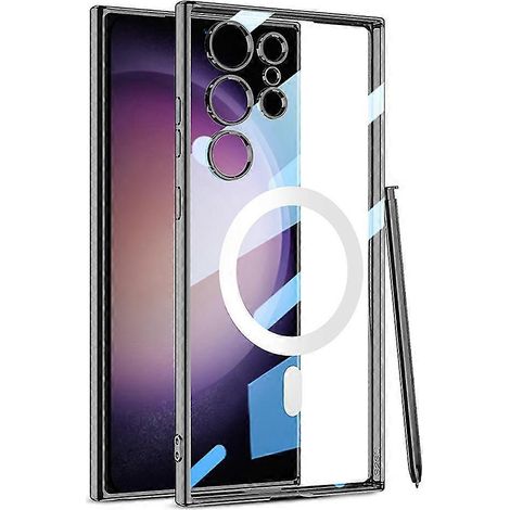 Étui transparent MagSafe compatible avec Samsung Galaxy S23 Ultra, étui fin et antichoc - stylet non inclus - Noir (1/5)