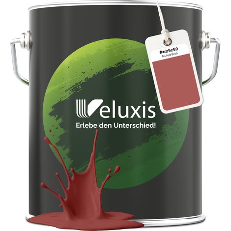 Pittura murale rosso Muted Brick opaca per interni – Copertura classe 1, senza COV, senza primer, a goccia – Soggiorno e camera da letto – 5 L – Veluxis (Muted Brick)