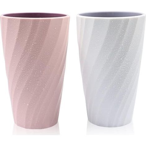 Lot de 2 gobelets incassables pour salle de bain, doux et durables, porte-brosse à dents (blanc et rose) (1/4)