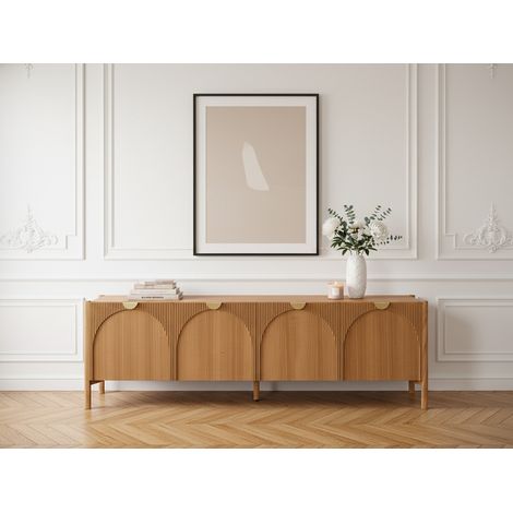 BOBOCHIC - Meuble TV 4 portes 178 cm LOLA motif arrondi et placage frêne massif (1/5)
