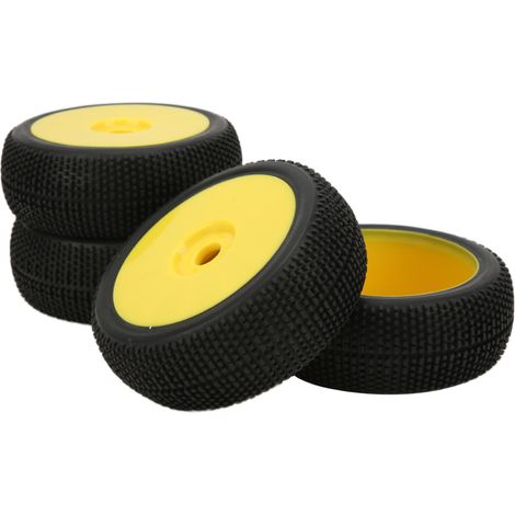 pneus et roues avant et arrière pour voiture RC tout-terrain 1/8 avec hexagone de 17 mm - Pièces de rechange jaunes (1/5)