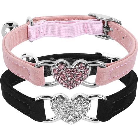 2pcs coeur cloche réglable collier harnais et strass (noir + rose) (1/5)