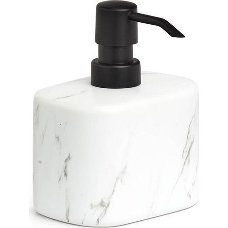 Distributeur de savon en céramique, design marbré, pour salle de bain et cuisine, fixation murale ou pose sur plan de travail, pièce unique (1/3)