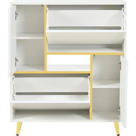 Zapatero moderno blanco con frontal brillante y LED de 16 colores 80 x 25 x 96 cm (1/5)