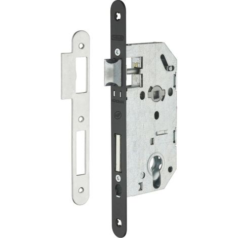 Serrure encastrable Monomax NF pour cylindre européen, axe 45mm, bouts ronds, têtière noire - (1/5)