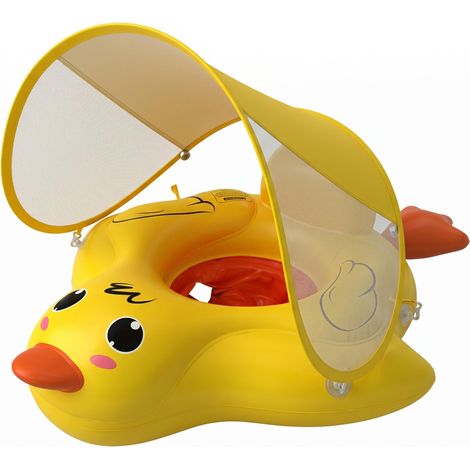 Flotteur pour bébé : Flotteur de Piscine en PVC pour bébé avec auvent, de Natation Anti-basculement pour Tout-Petits, Motif Canard Jaune, Taille L (1/5)