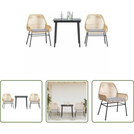 Chaise de jardin - Ensemble à manger jardin coussins 3pcs marron poly rotin verre (1/5)