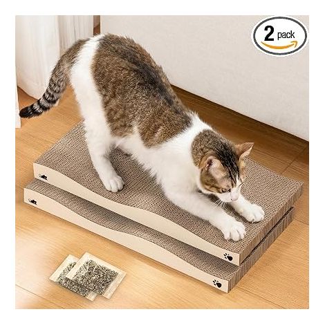 Griffoir en Carton Double Face, avec Herbe à Chat, réversible Protège meubles (1/5)