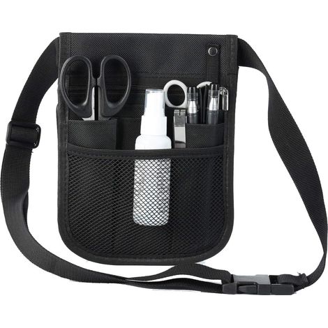 Sac banane pratique pour accessoires de soins infirmiers, 2 côtés et 8 poches (noir), (1/4)