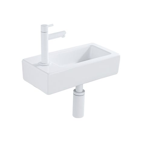 QeramiQ Fontein Fonteinset - 37.5x18.5x9cm - céramique - trou de robinet gauche - robinet lave-mains mat blanc - bonde de vidage - siphon abaissé -