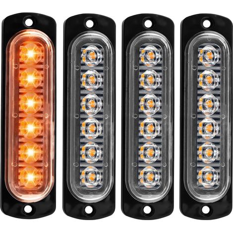 4pcs 6 LED Ambre Feu de Lumière Stroboscopique LED Ultra Mince  Barre lumineuse à LED Mini barre lumineuse d'urgenc, Clignotants Étanche IP65, 12V-24V Universel pour Camion, Voiture, SUV (1/5)