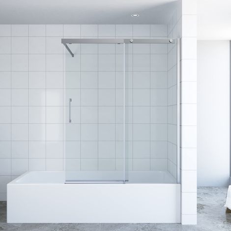 AQUABATOS Duschwand für Badewanne mit Schiebetür aus Einscheiben Sicherheitsglas Echtglas 6 mm mit Nano Beschichtung Badewannenaufsatz Duschabtrennung 110 x 150 cm (1/5)
