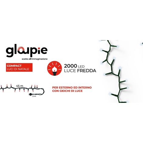 GLOUPIE Luci Di Natale Da 50 MT Con 2000 Led Bianco Freddo, Cavo Verde, Distanza Luci 2,2 Cm, Funzione Memoria e Timer (1/5)