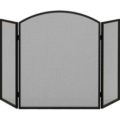 Salvachispas para chimenea de 3 paneles protector de chimenea plegable pantalla de chimenea con estructura de acero 96x62 cm negro (1/5)