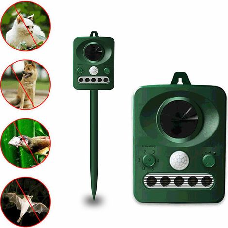 Repulsif d'oiseaux a ultrasons solaire exterieur, double charge solaire et USB, conception etanche, batterie integree, vert herbe (1/4)