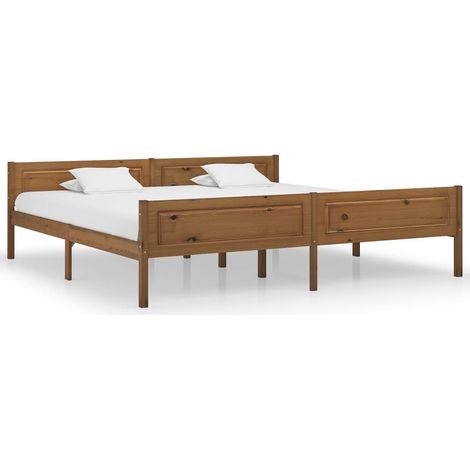 Lit Bois de pin massif Marron miel 200x200 (1/5)