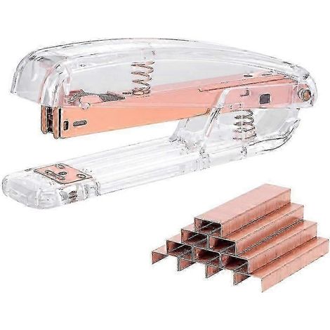 Manueller Hefter mit 1000 Heftklammern, kleiner Hefter, Schreibtischzubehör für Zuhause, Büro und Schule-Rose Gold
