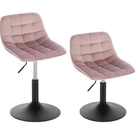 Woltu – Lot de 2 tabourets de bar en velours rose – Hauteur réglable 38-49,5 cm – Dossier rembourré 23,5 cm – Siège pivotant 360° (1/4)