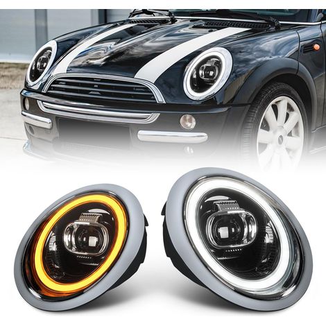 LED Headlights Compatible with R50 R52 R53 2001-2007 Front lights with sequential turn signals, DRL animation, pair (1/5)